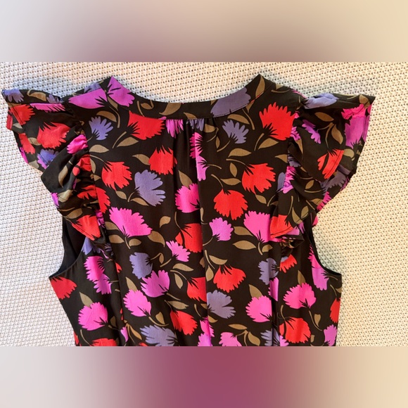 J. CREW 100% Silk Floral Midi Dress w Ruffle Sleeves - Red, Purple, Black - Picture 8 of 13